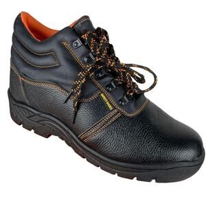 Safety Steel Toe Mens Work Boots Black Orange Padded Collar Anti Slip NIB Sz 46